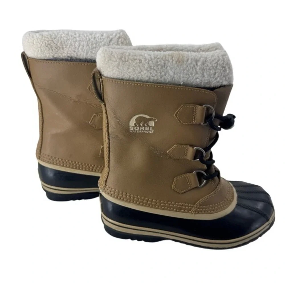 Sorel Yoot Pac Tan Black Waterproof Winter Snow‎ Boots Womens 5